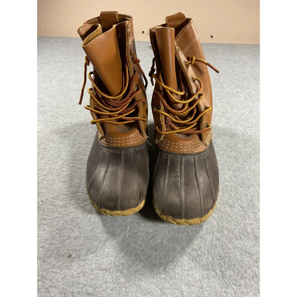 LL Bean 6 Inch Bean Boots Tan Brown Leather Rubber Duck Boots Made in Maine